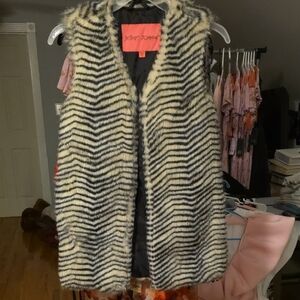 Betsey Johnson Zebra Print Faux Fur Vest